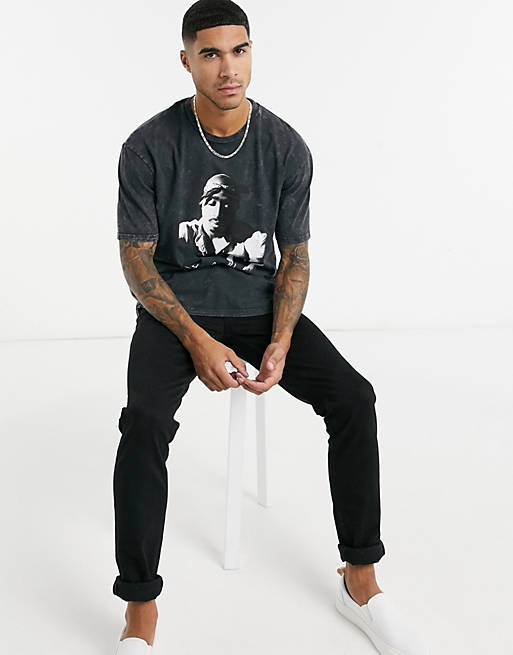 ASOS DESIGN oversized t-shirt with tupac print in black