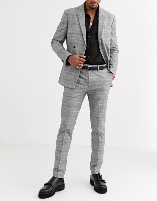 Topman tailored suit trousers in grey check