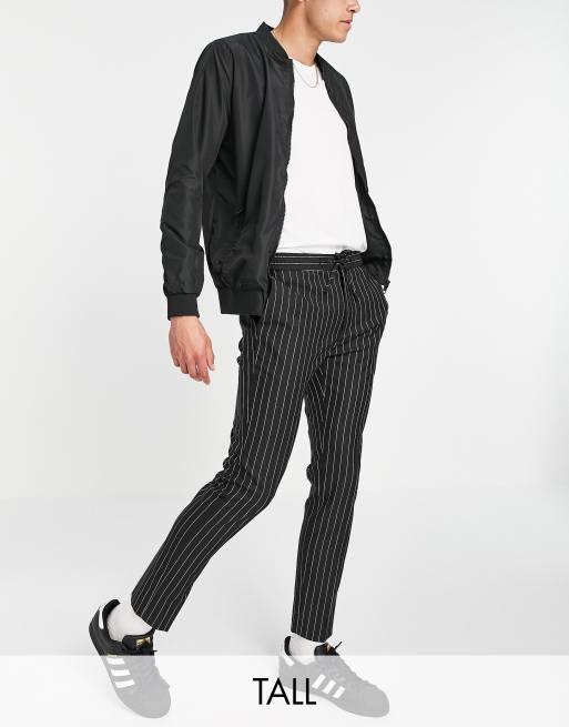 Topman Tall - Joggers skinny a righe nero e bianco