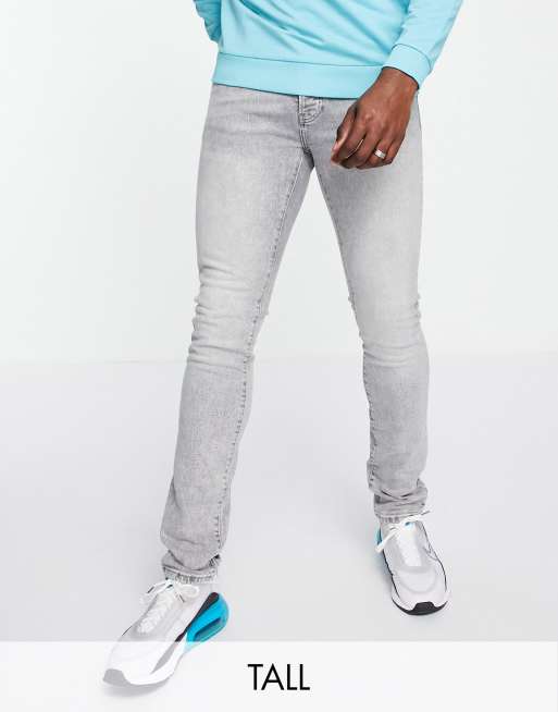 Topman Tall – Schmal geschnittene Stretch-Jeans aus Baumwollmix in Grau - GREY