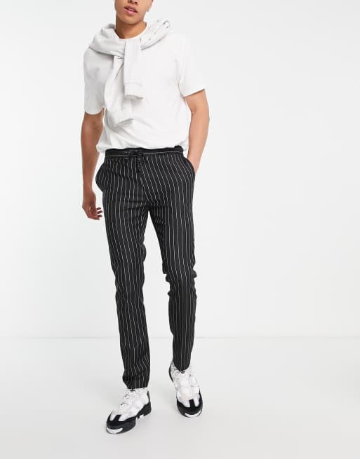 Topman Tall smart trackies in grey stripe