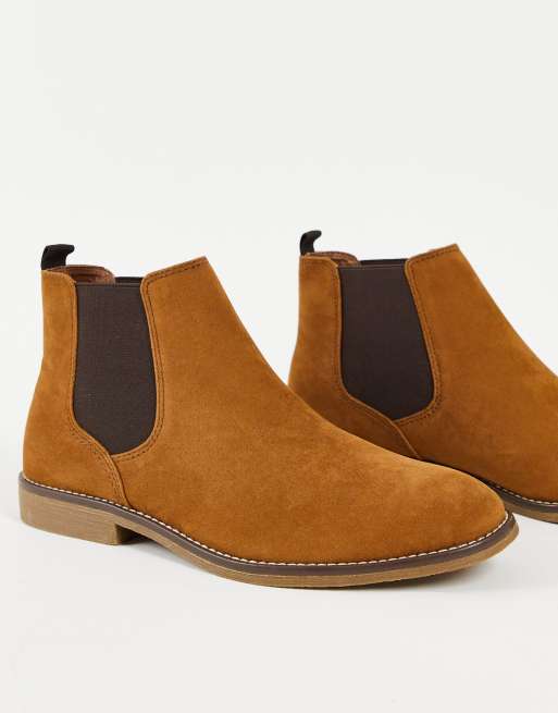 Topman tan faux suede chelsea boots