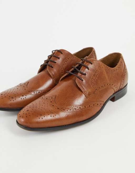 Topman tan real leather bedd brogue shoes