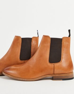 Topman tan real leather fenn chelsea boots