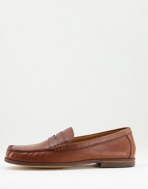 Topman tan real leather mobsley saddle loafers | ASOS