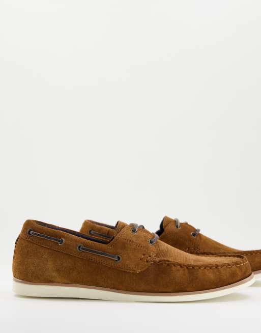 Topman tan real suede marshall boat shoes