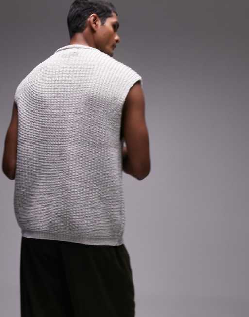 Topman - Tanktop van gedraaid garen in gemêleerd ecru, 2 van 4