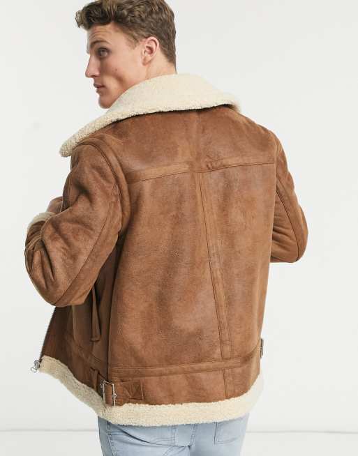 Topman tape borg jacket in tan ASOS