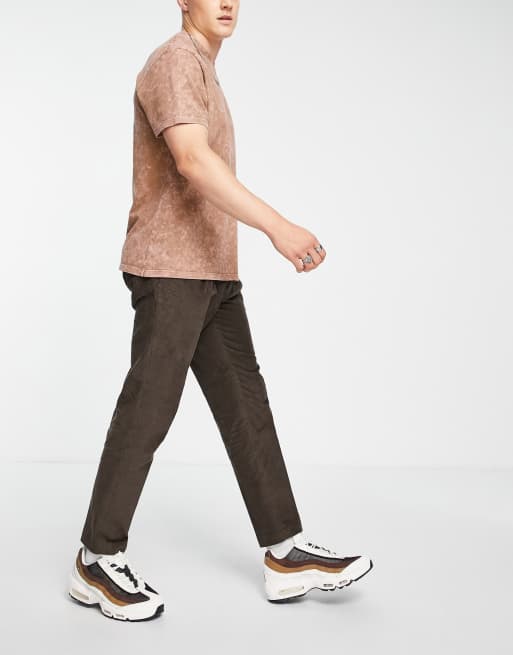 Topman taper cord trousers in brown