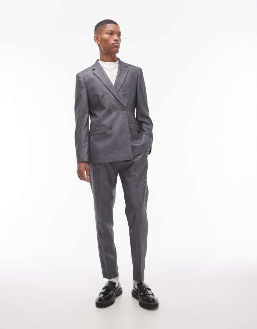 Topman taper cross hatch suit pants in gray
