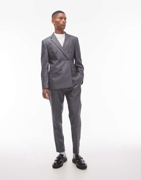Topman taper crosshatch suit pants in grey - view 1