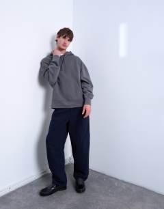 Model wearing Taper fit twill trouser in navy