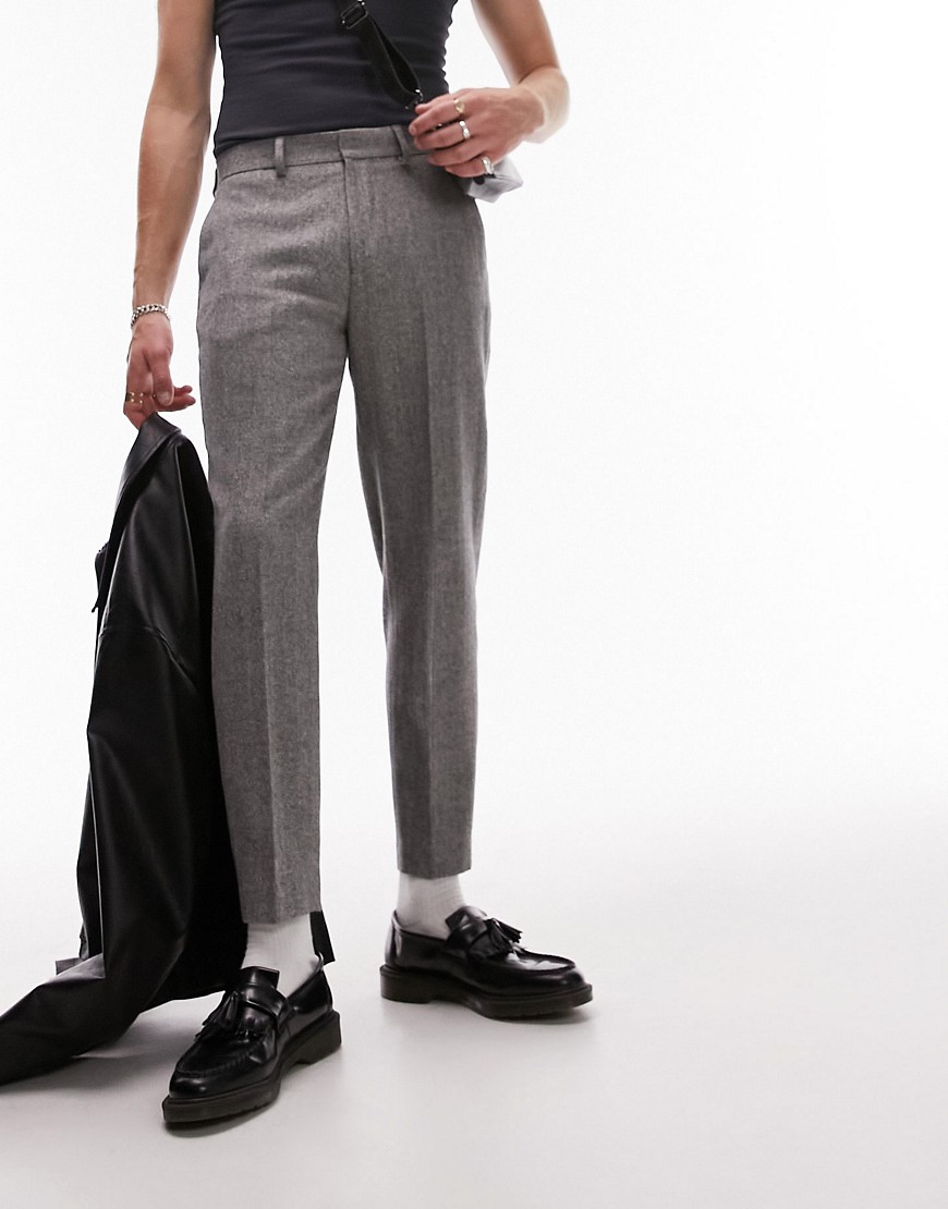 Topman Taper Herringbone Pants In Gray