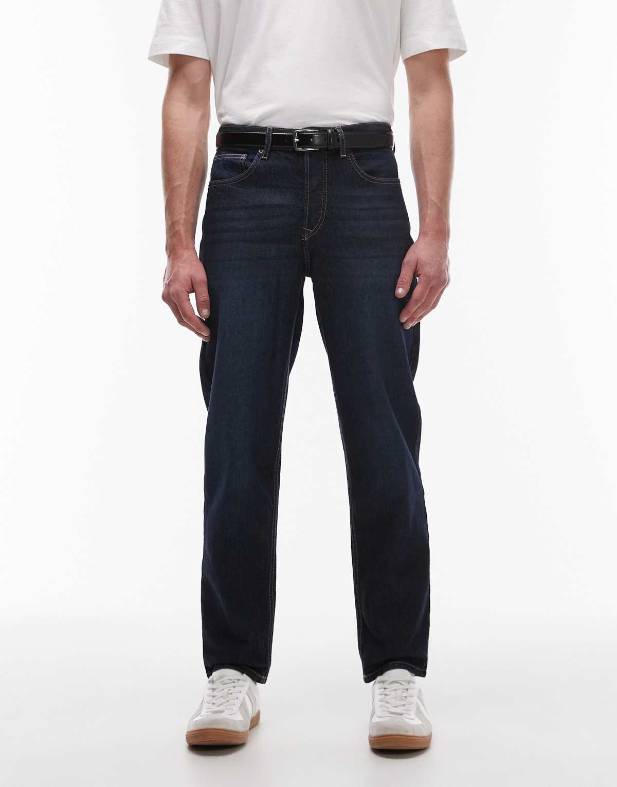 Topman taper jeans in dark wash blue