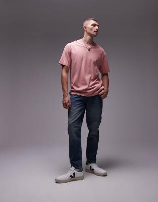 Topman Taper Jeans In Mid Wash-blue