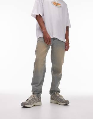 Topman Taper Jeans In Tinted Wash-blue