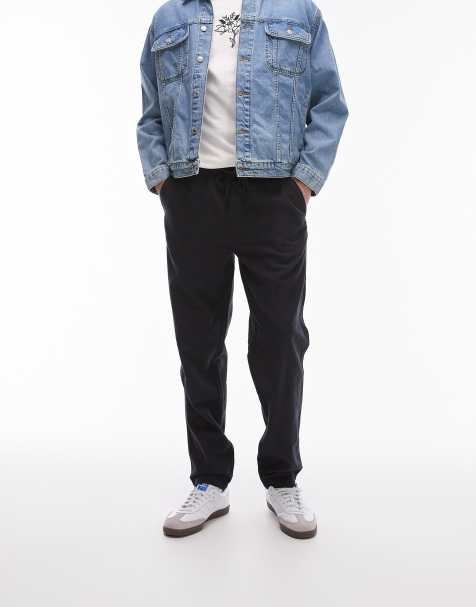 Topman taper linen look pants in black - view 1