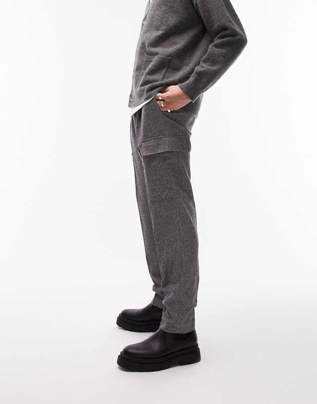 Topman taper pleated cargo pants in gray