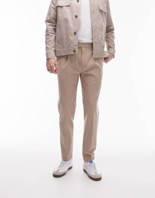 Topman taper trousers in stone-Neutral