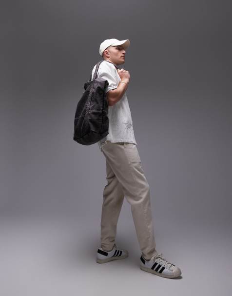 Topman taper trousers with elasticated waistband in ecru - view 1