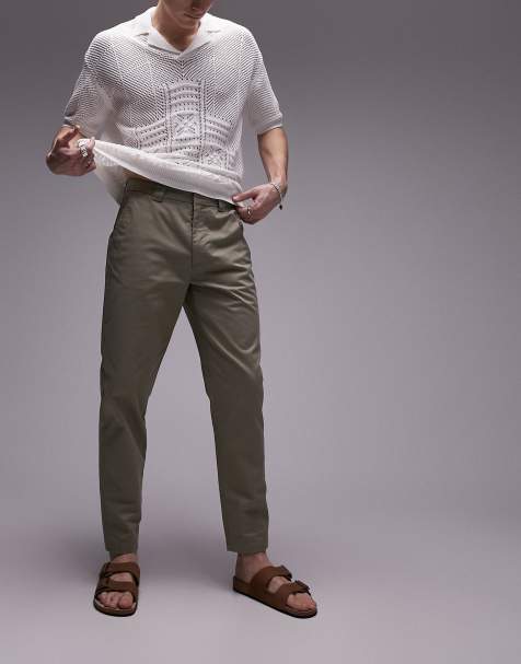 Topman taper workwear chino trousers in sage - view 1