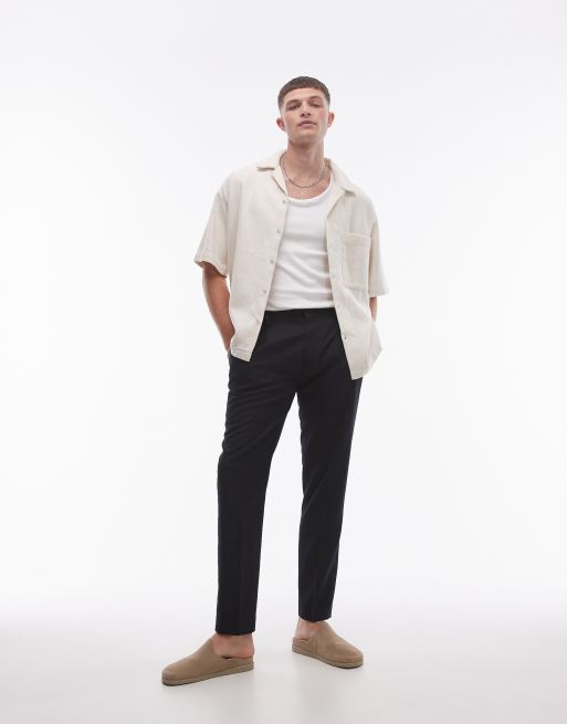 Topman - Tapered ben i sort hørblanding