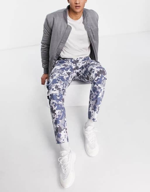 Topman denim cargo joggers in grey