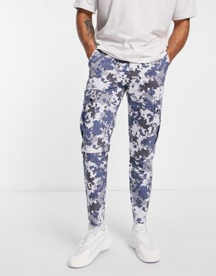 Topman tapered camo cargo trousers in grey