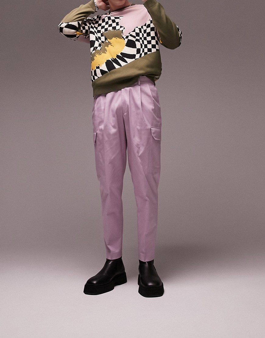 Topman Tapered Cargo Pants With Pleats In Pink