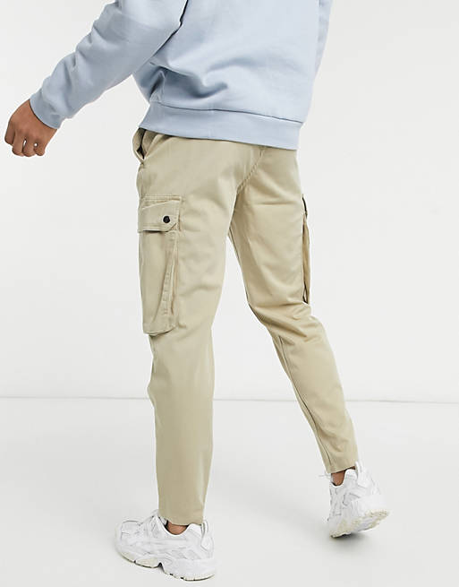 Trousers & Chinos Topman tapered cargo trouser in stone 