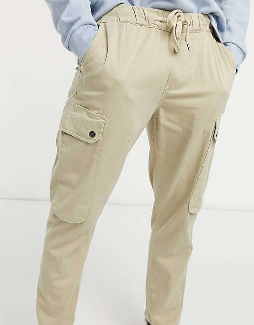 Trousers & Chinos Topman tapered cargo trouser in stone 