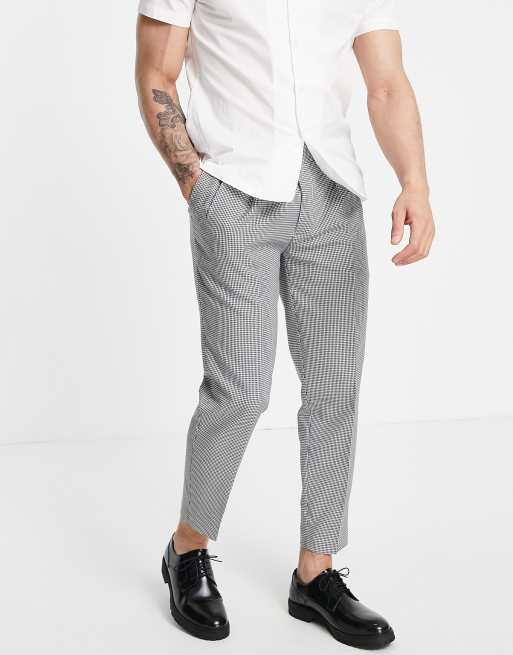 Topman tapered checked trousers in brown