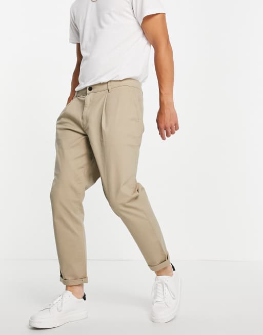Topman tapered chino pants in stone