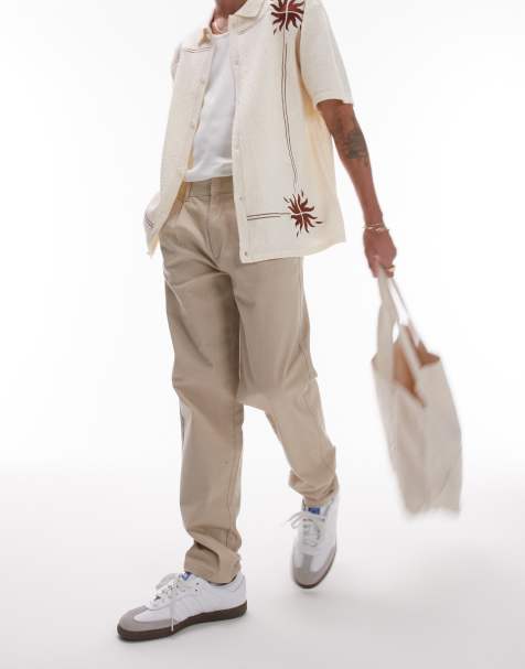 Topman tapered chino pants in stone - view 1