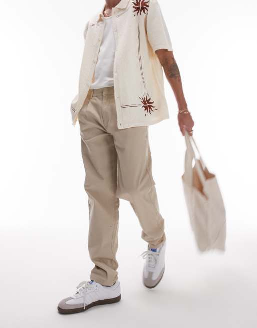 Topman tapered chino pants in stone