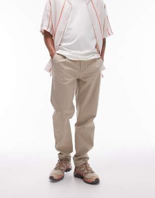 Topman Tapered Chino Pants In Stone-neutral