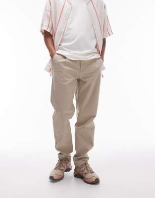 Topman tapered chino trousers in stone-Neutral