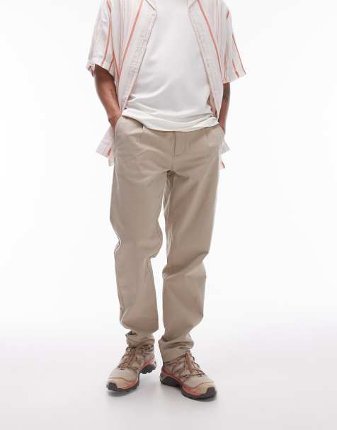 Topman tapered chino trousers in stone - view 1