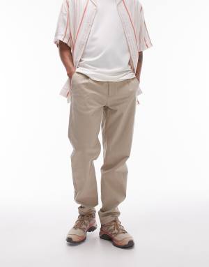 Topman tapered chino trousers in stone