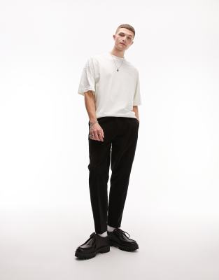 Topman Tapered Cord Pants In Black