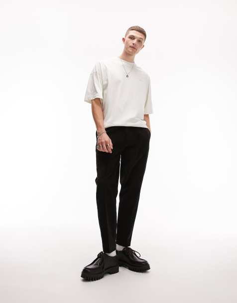 Topman tapered cord pants in black - view 1