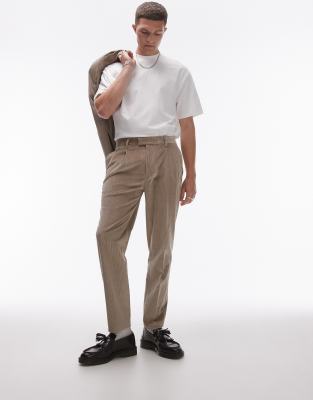 Topman Tapered Cord Pants In Stone-neutral