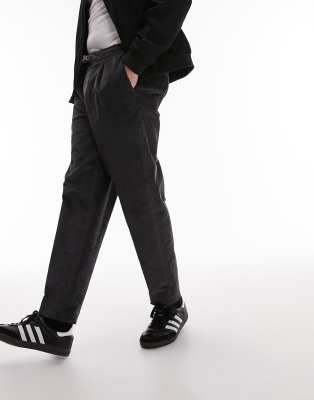 tapered cord pants with elasticated waistband in charcoal-Gray
