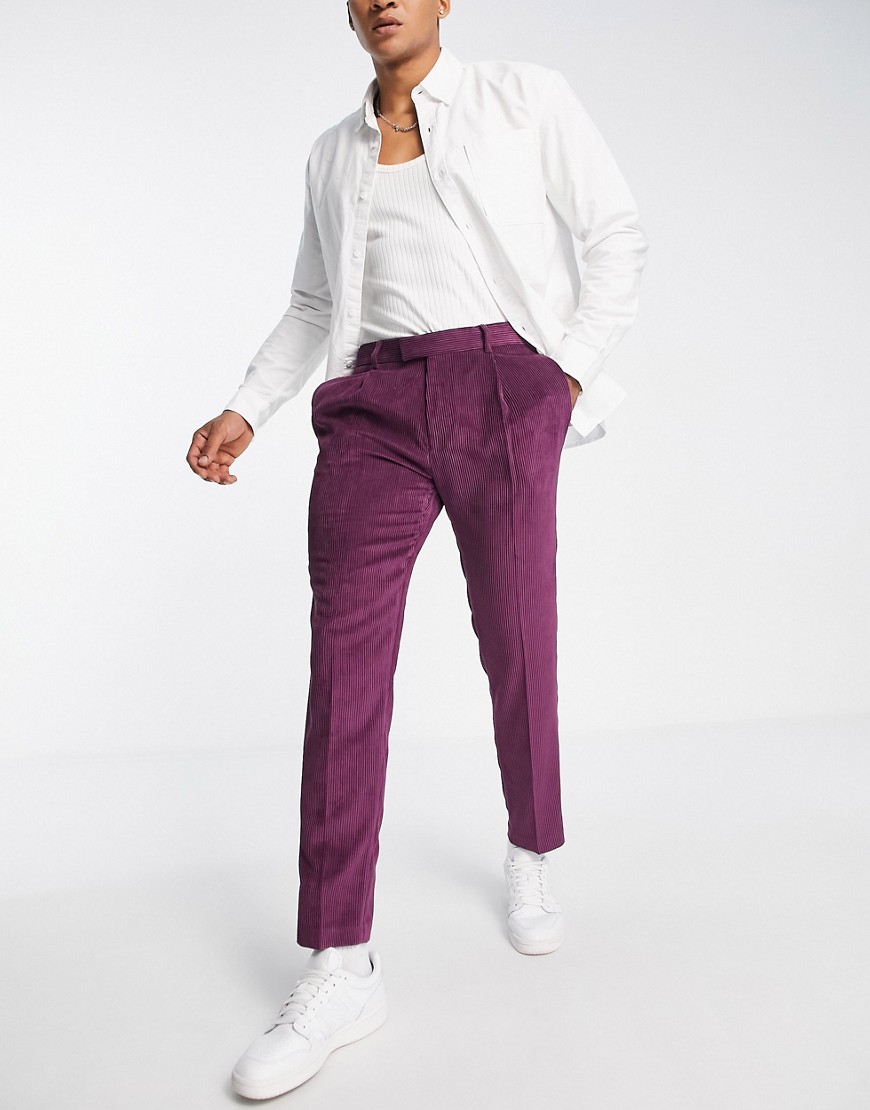 Topman Tapered Cord Trousers In Purple