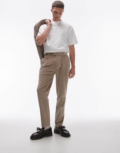 Topman tapered cord trousers in stone - view 1