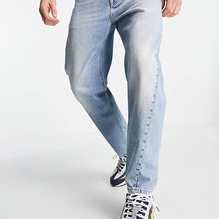 platform Skænk metal Topman tapered curved leg jeans in light wash blue | ASOS