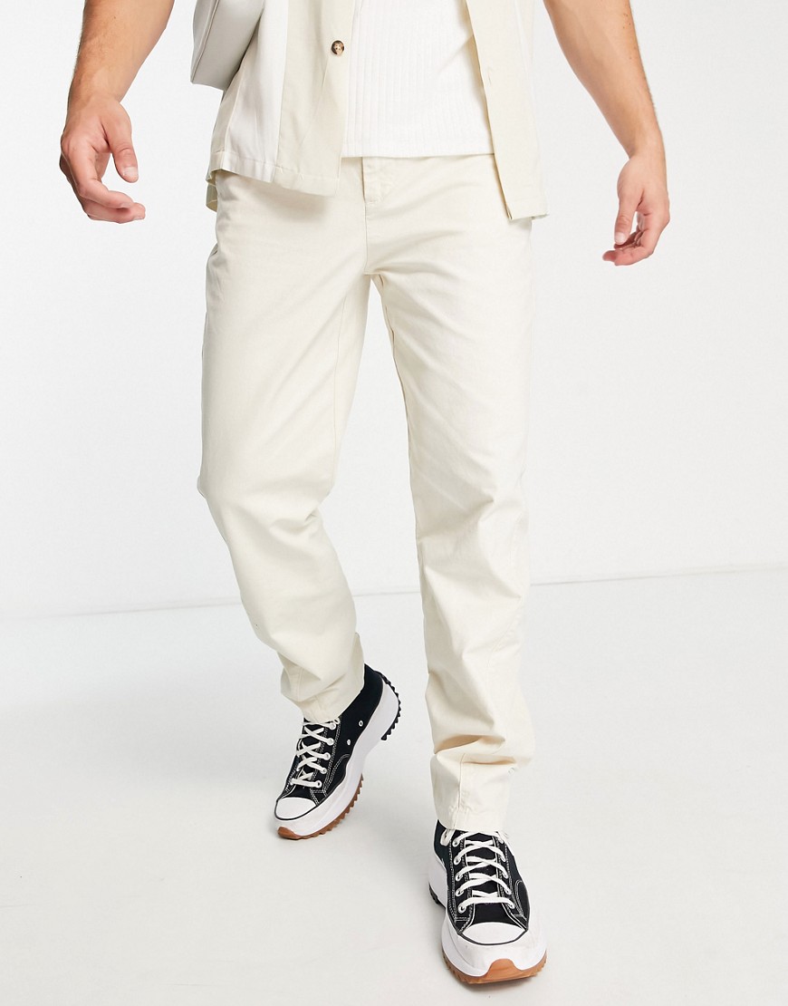 Topman tapered curved leg trousers in ecru-White