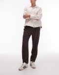 [Topman] Topman tapered fit linen mix pants in brown XL BROWN
