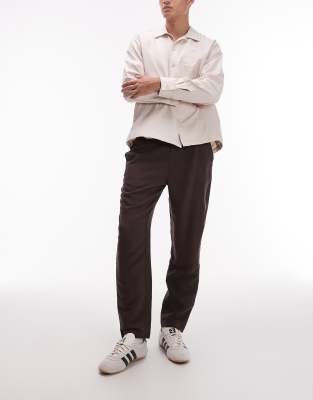 Topman Tapered Fit Linen Pants Brown