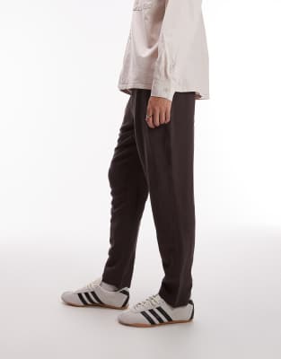Topman Tapered Fit Linen Pants Brown In Brown